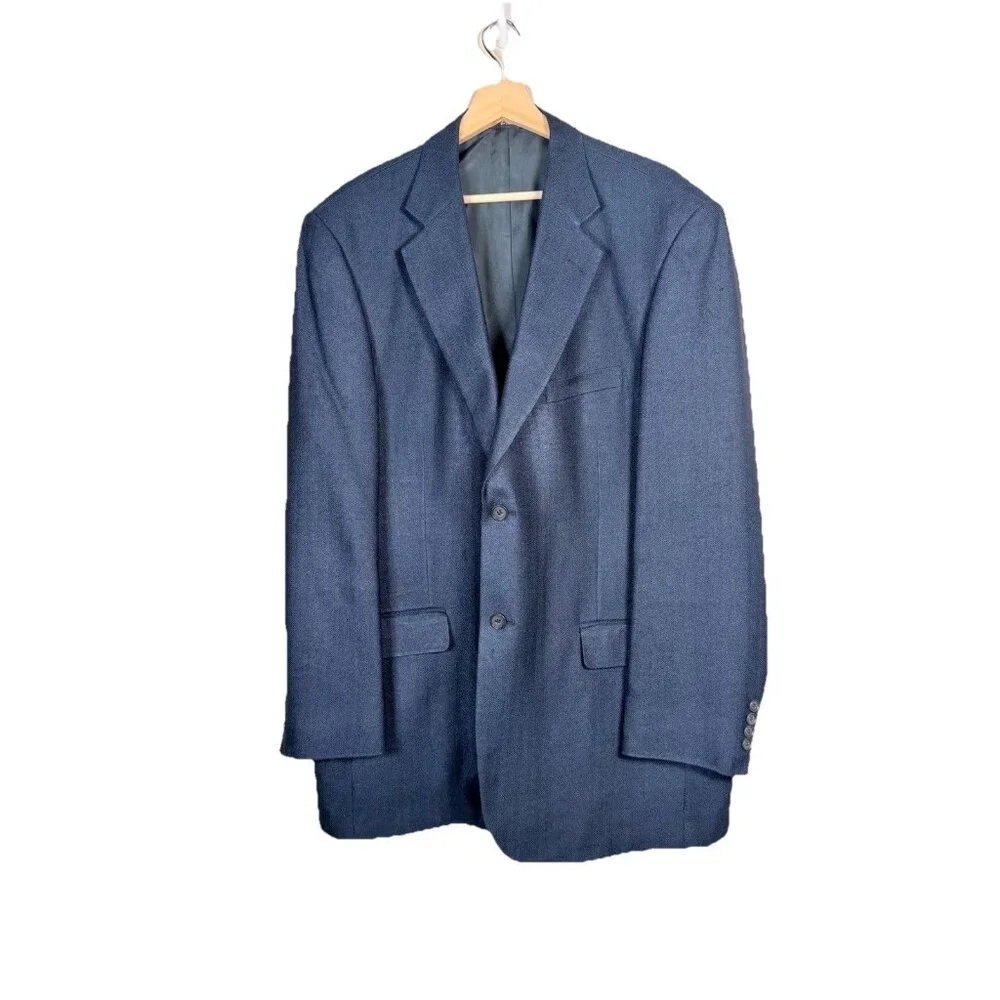 Haggar Black Label Mens 44L Navy 2‎ Button Blazer Silk Suit Jacket Sport Coat
